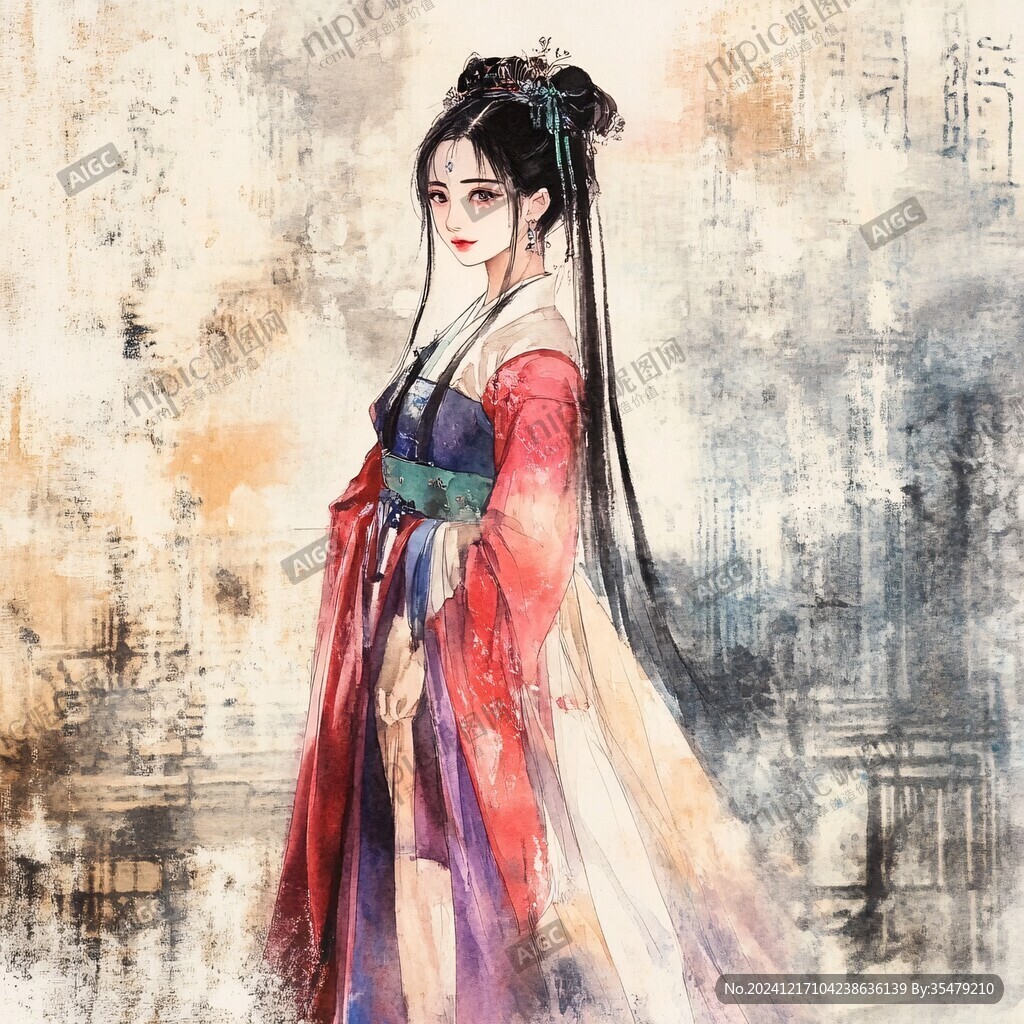 水彩風(fēng)漢服美女