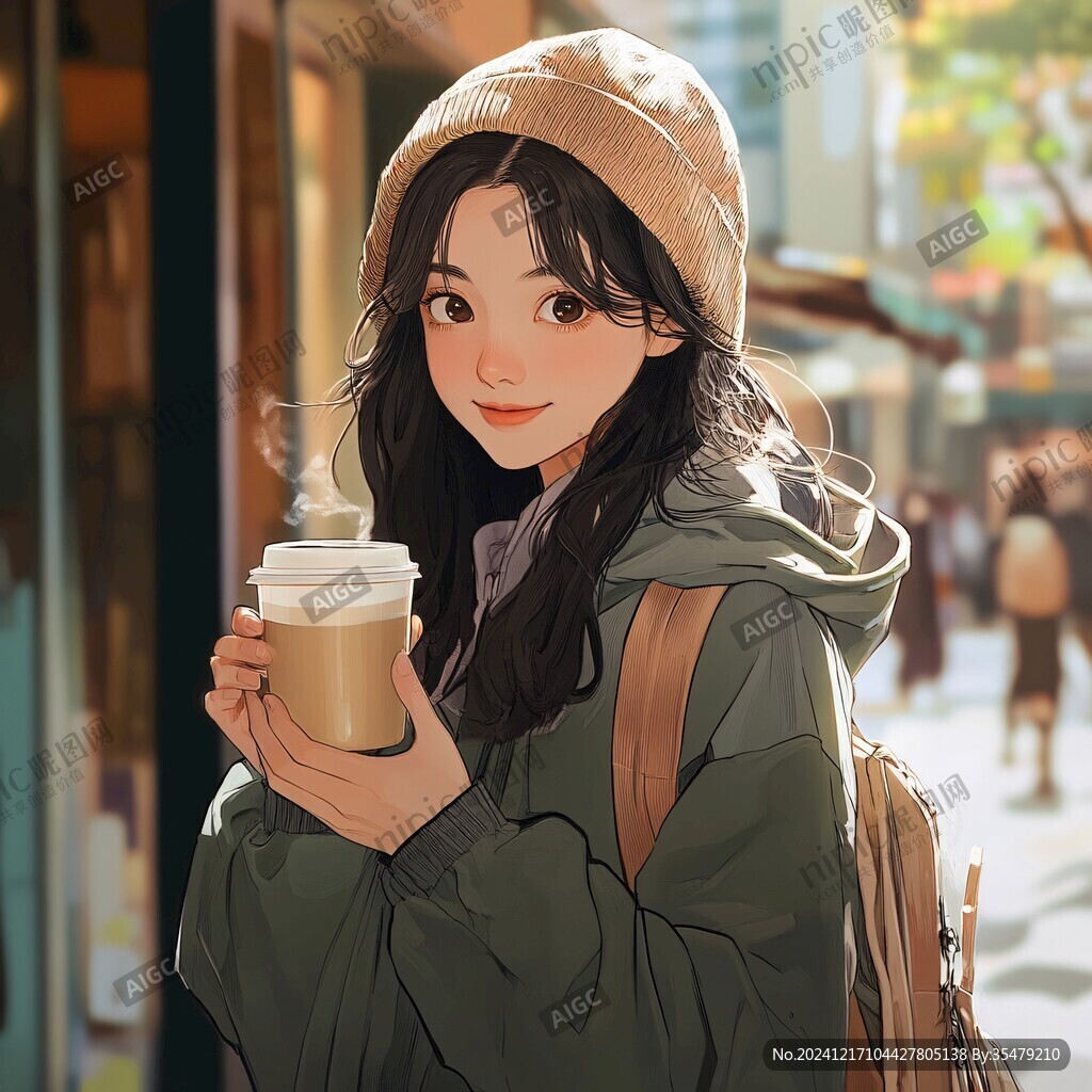 二次元女孩喝奶茶