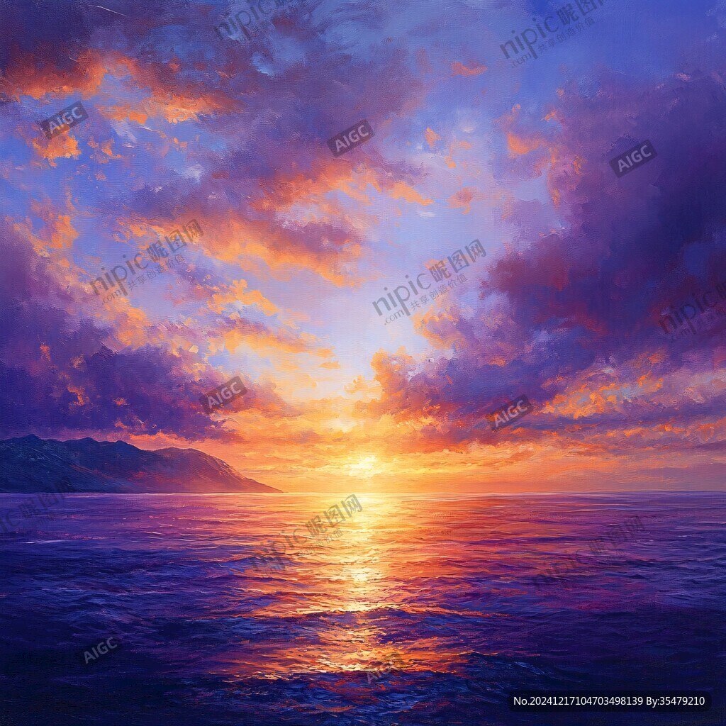 海上日出油畫