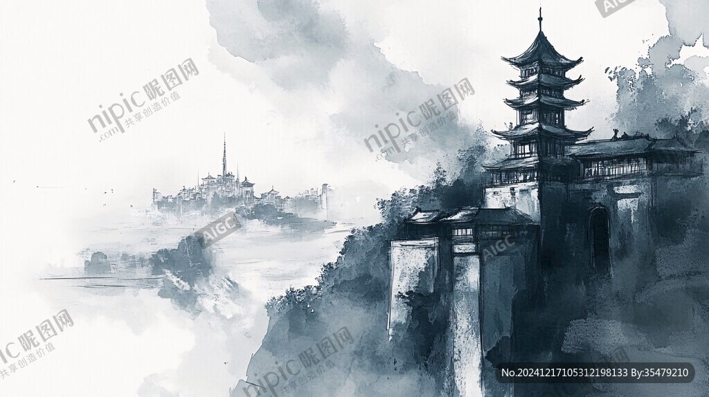 水墨水彩禪風(fēng)城市
