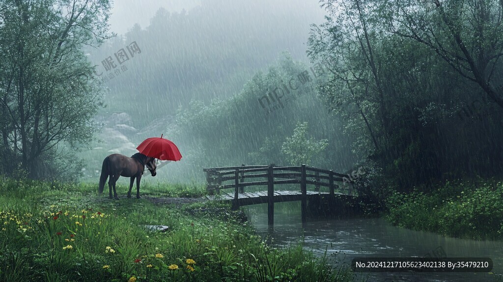 雨中牧馬