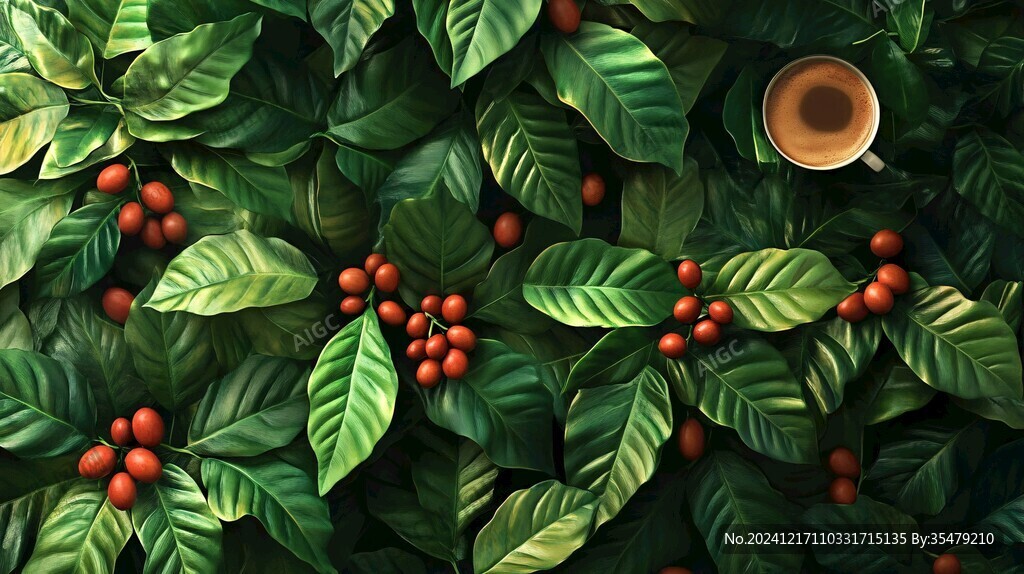場景咖啡植物插畫