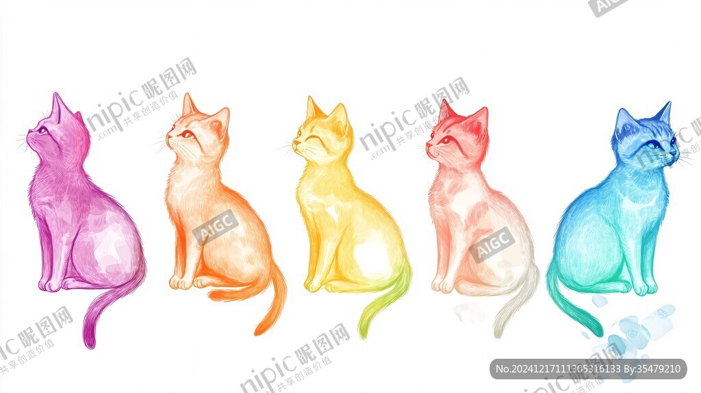 6只貓咪插畫