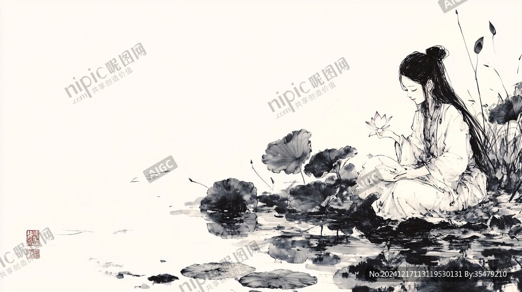 手繪采蓮女