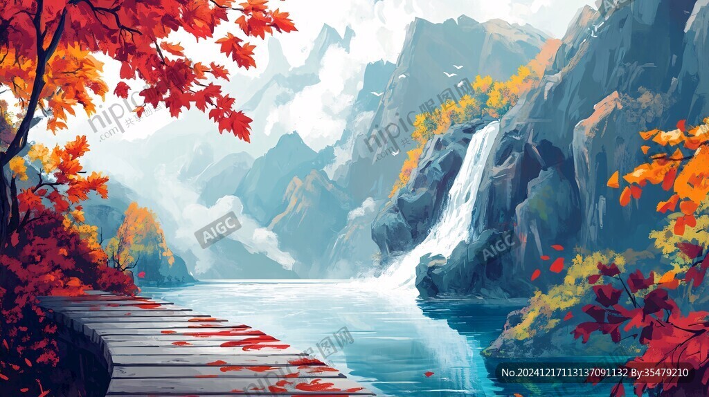 古風秋天景色插畫