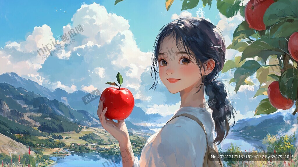 手繪蘋果少女