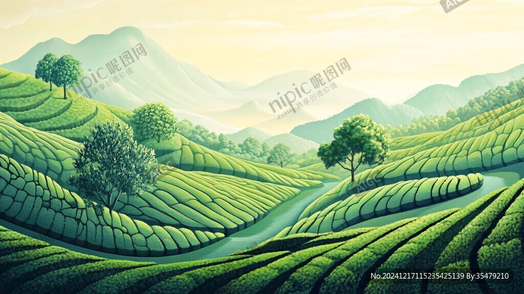 茶園風(fēng)光插畫(huà)