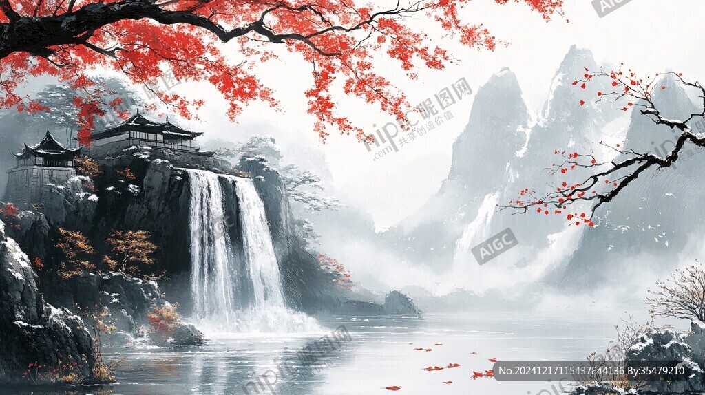 紅葉古風(fēng)山水畫