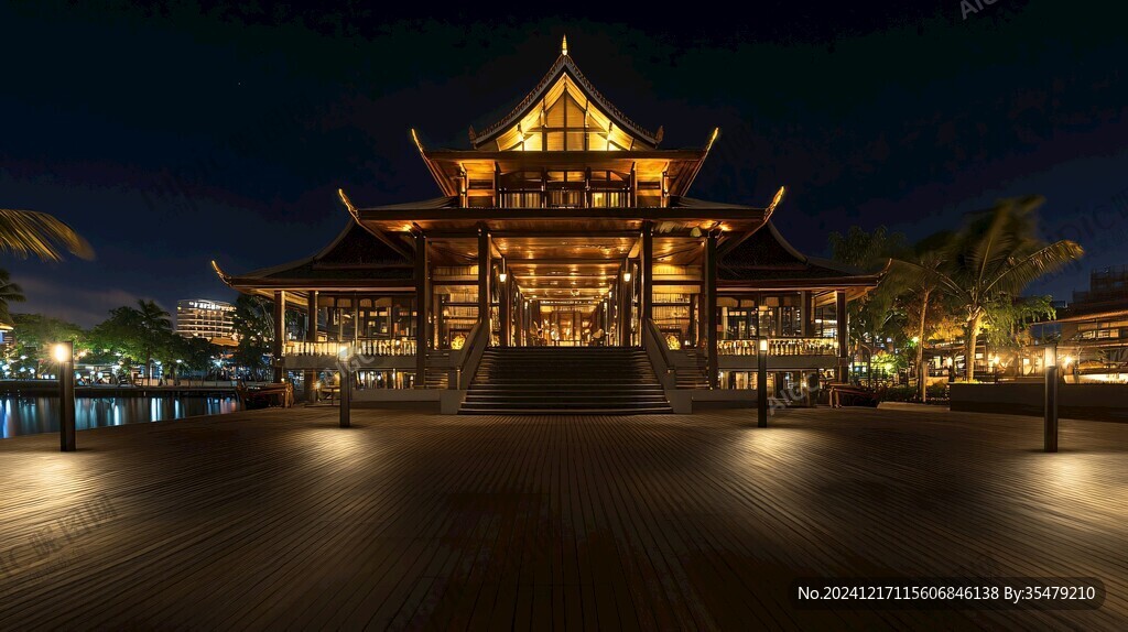 傣式亭臺夜景