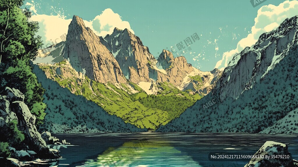 山湖插畫