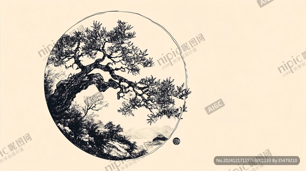 圓形水墨寫意畫