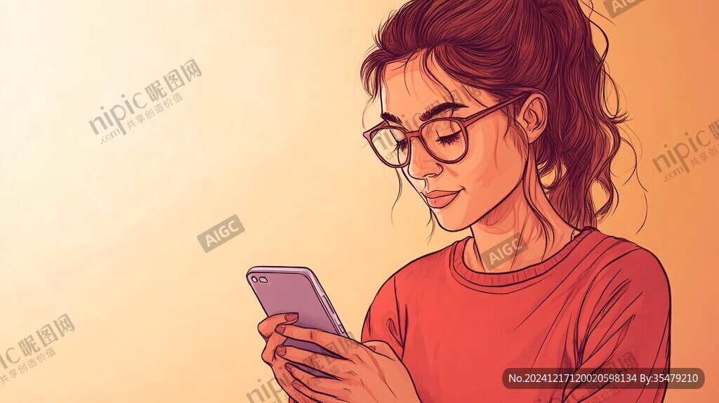 插畫自拍的女人