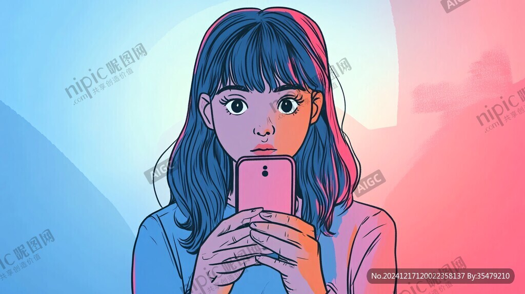 插畫自拍的女人