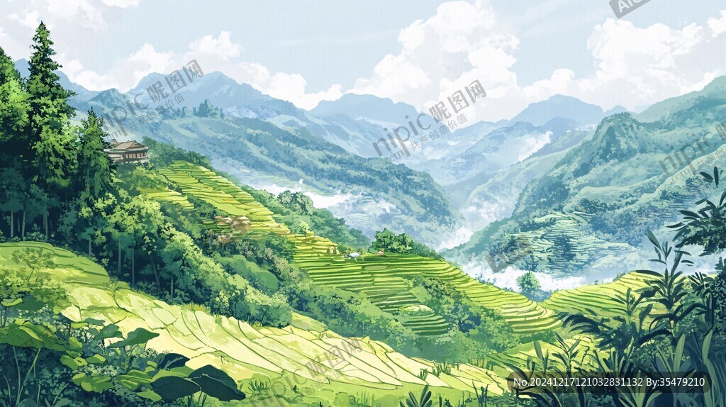 茶園風(fēng)光插畫(huà)