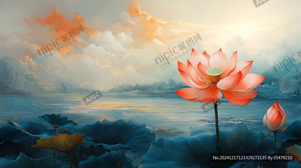 荷花油畫效果