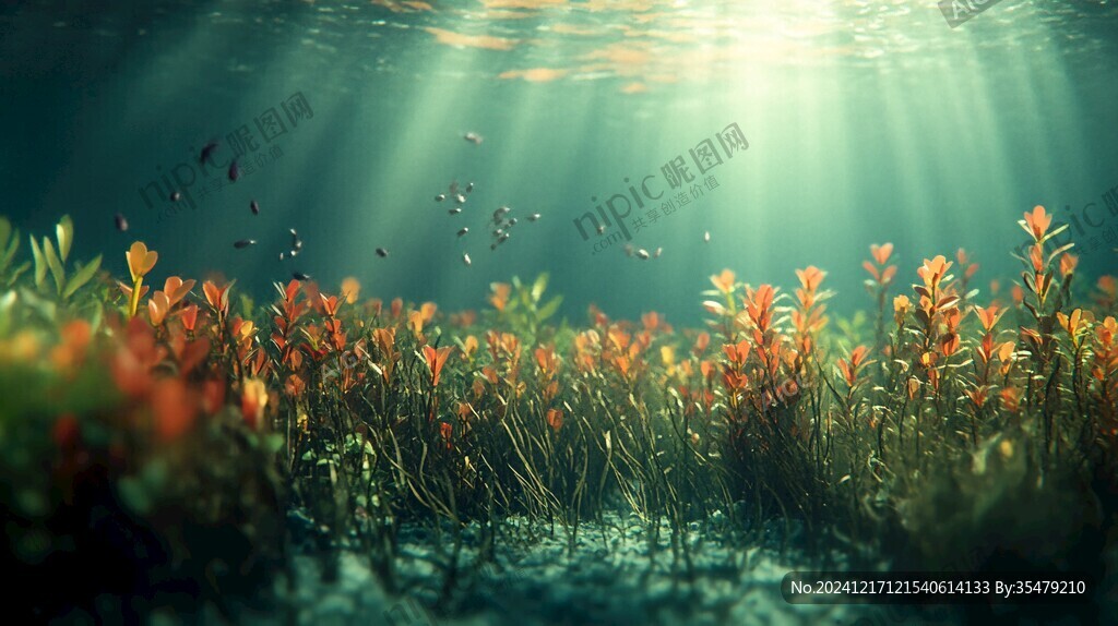 唯美大海彩色水草
