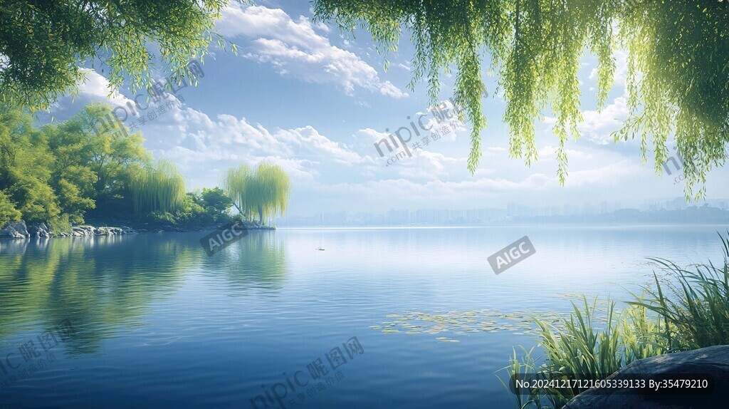 簡約垂柳春水