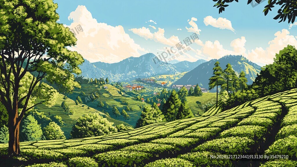 茶園風(fēng)光插畫