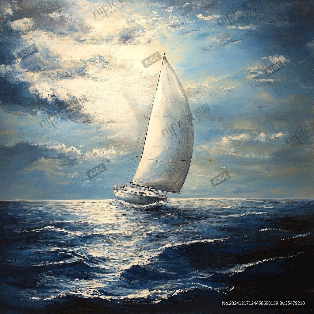 揚帆踏浪油畫
