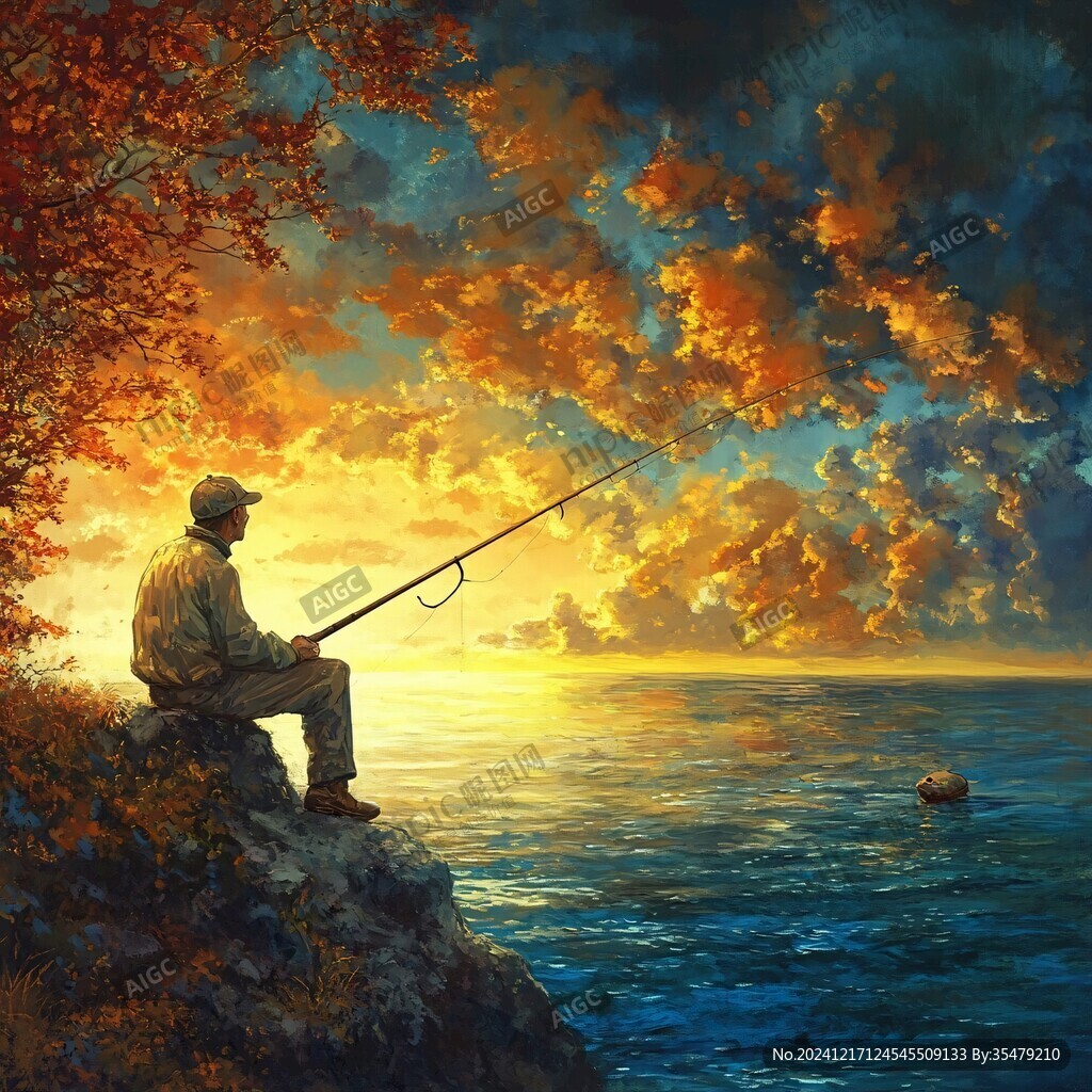 釣魚油畫