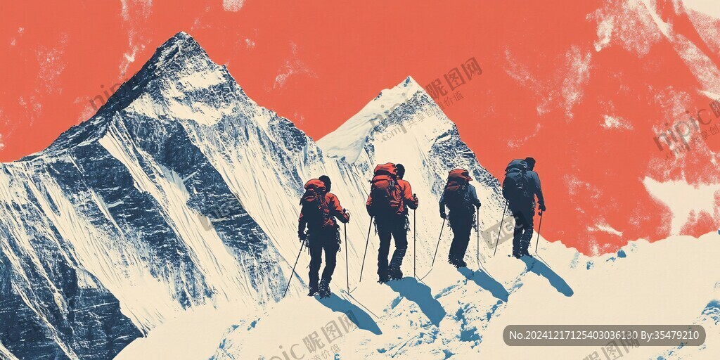 登山隊背影