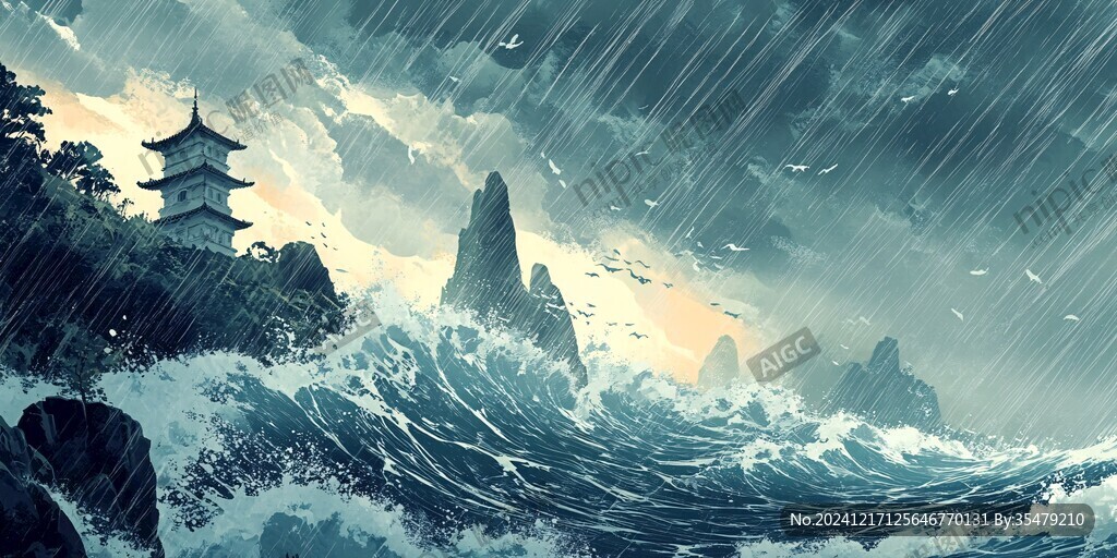 古風海浪包裝插畫
