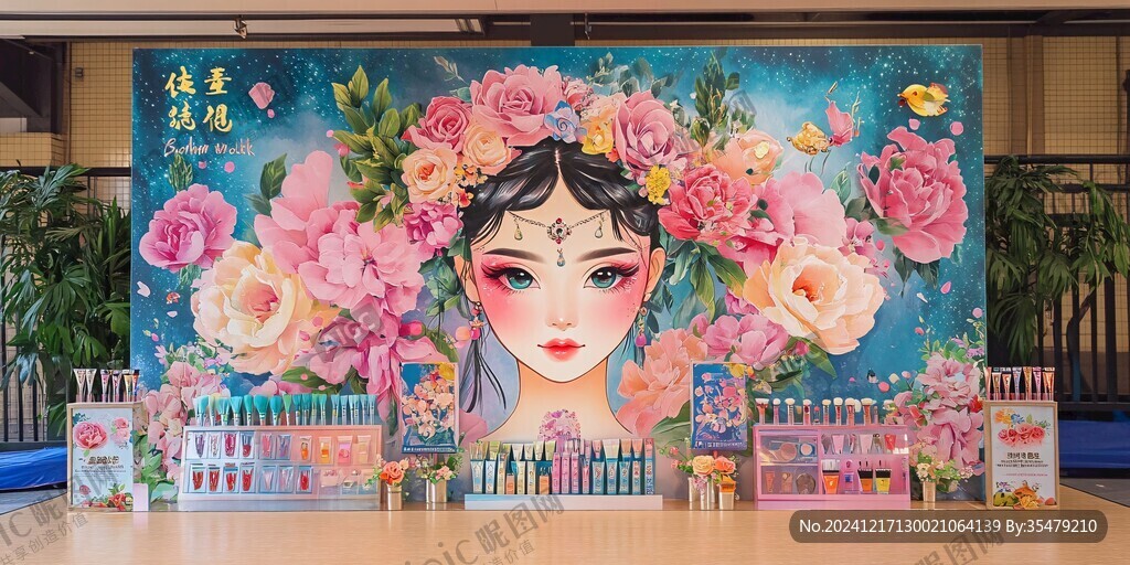 化妝品美容背景墻壁畫