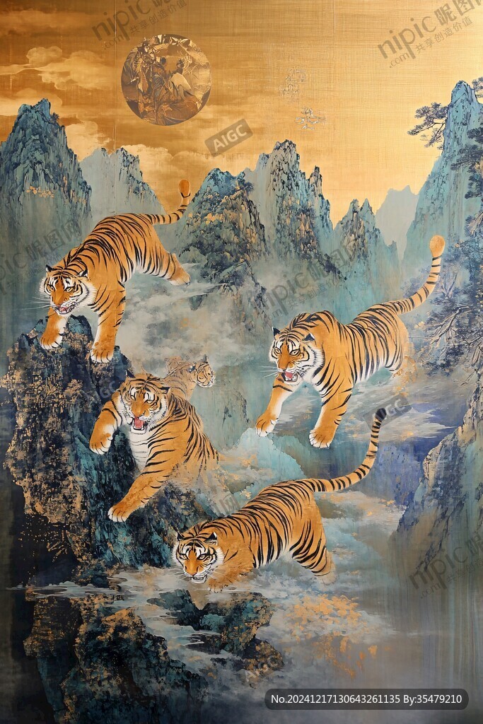 猛虎下山工藝畫