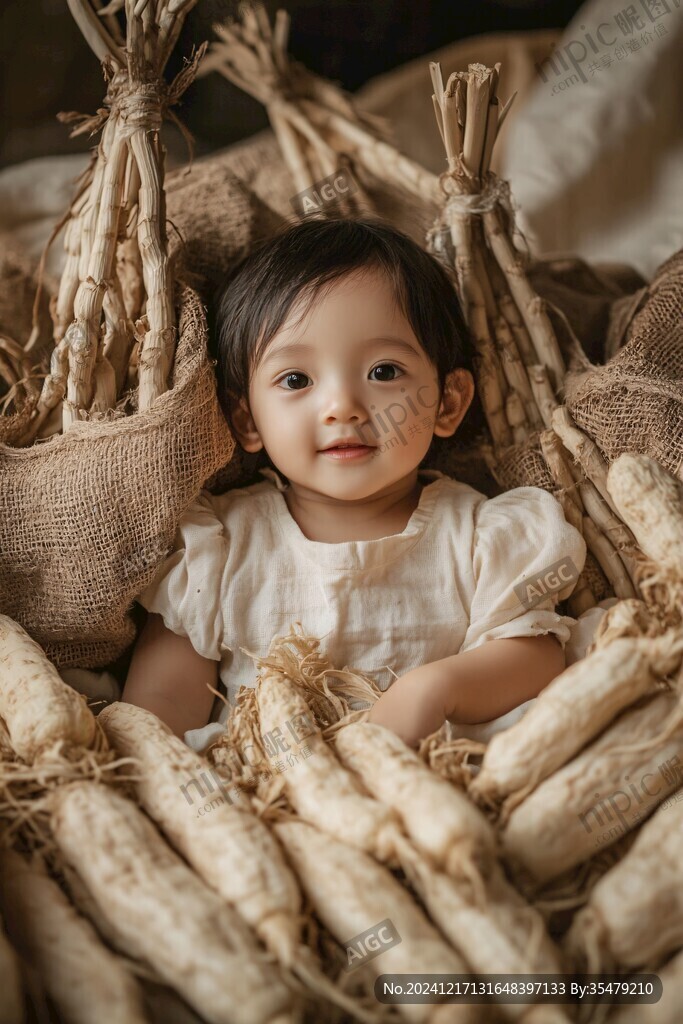 抱人參的小孩