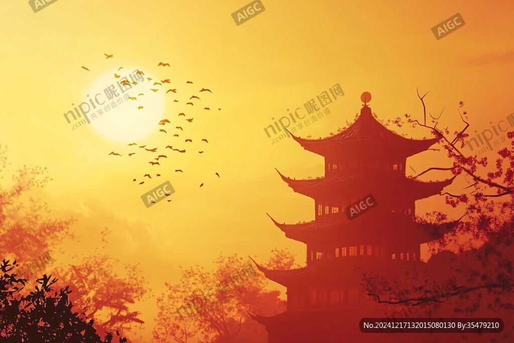 霧中的黃鶴樓