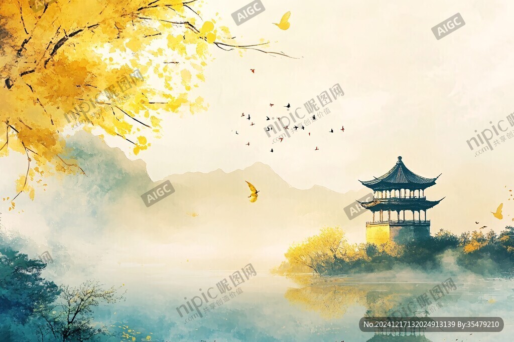 古風秋天景色插畫
