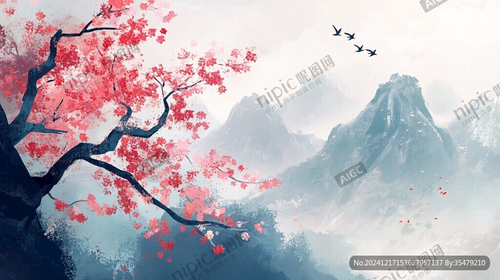 紅葉古風(fēng)山水畫