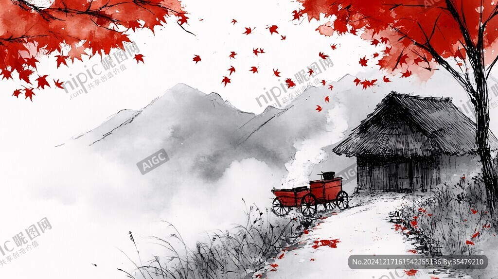 古風秋天景色插畫