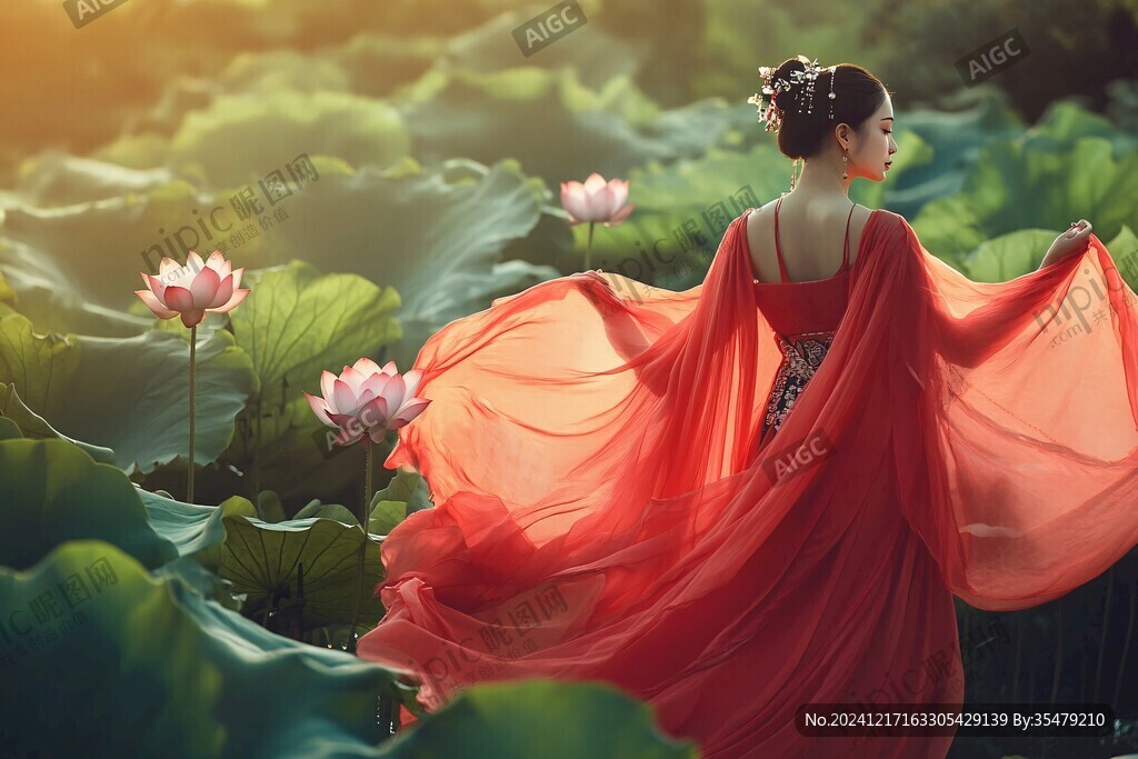 仲夏風荷塘侍女