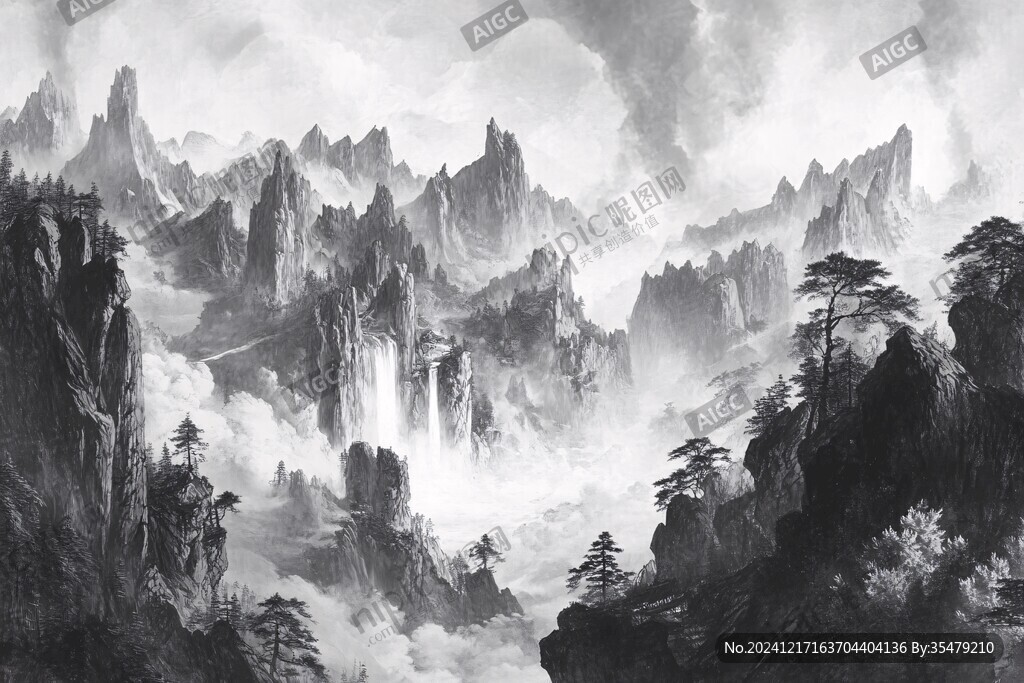 山水畫黑白云海