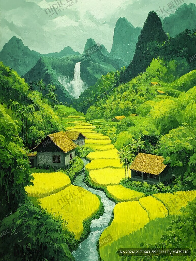 巨幅山水田園風光