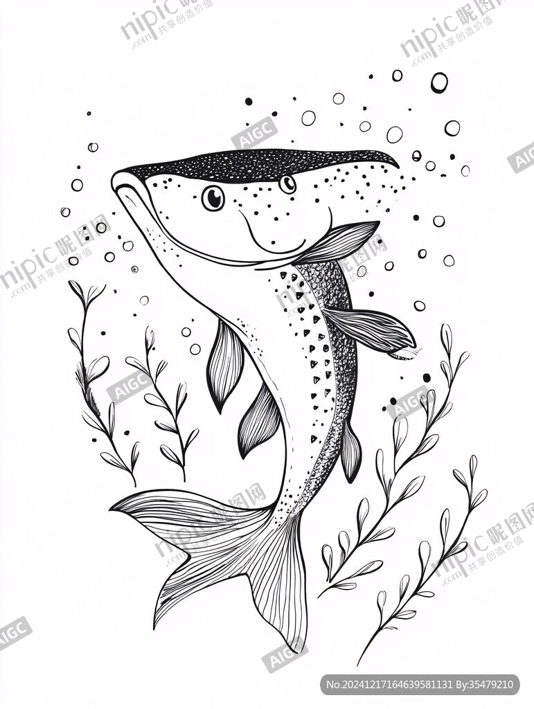 線描錦鯉線稿