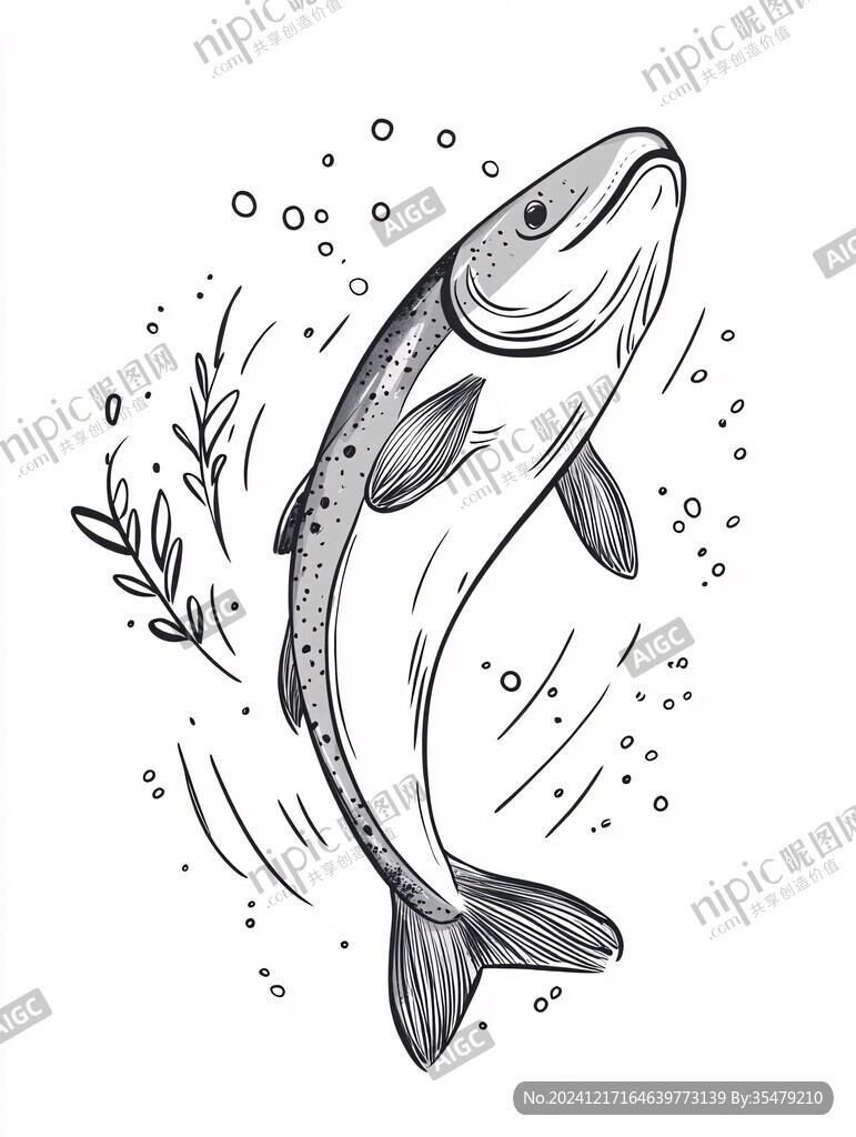 魚肉線條插畫