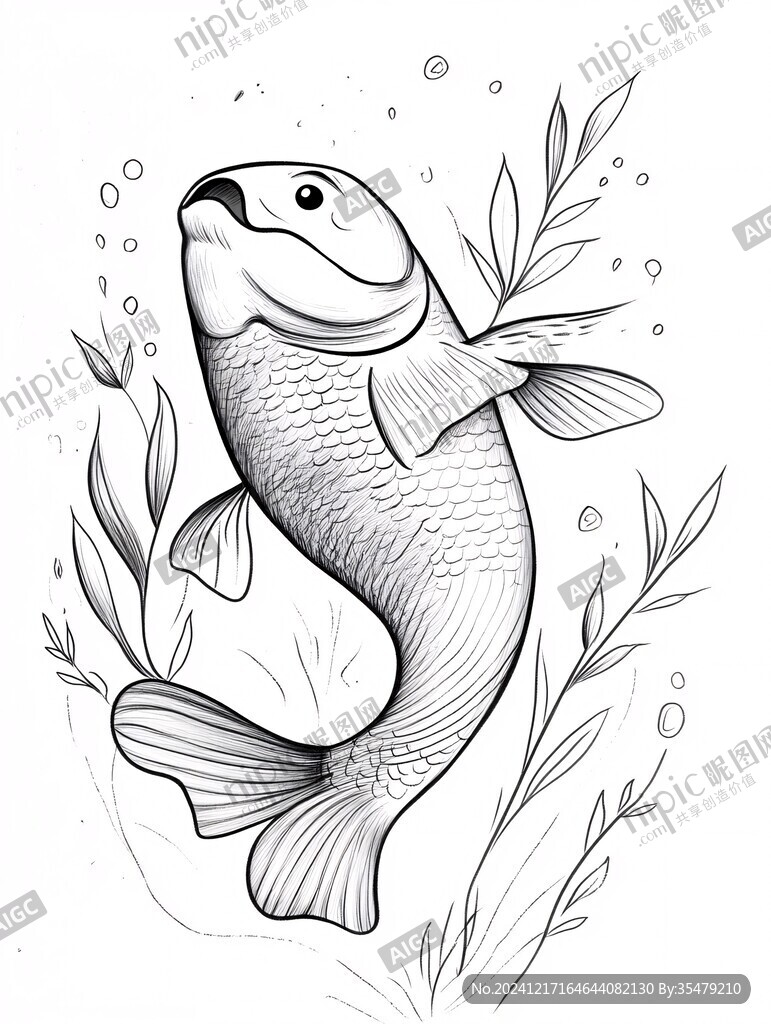 線描錦鯉線稿