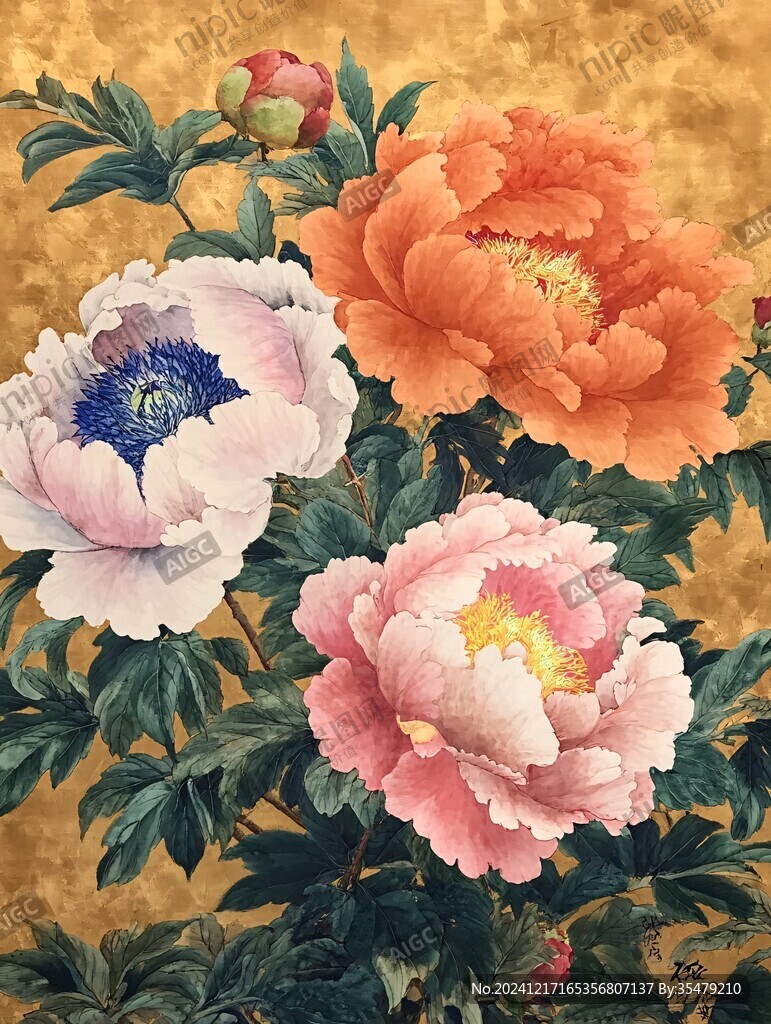 古畫牡丹花