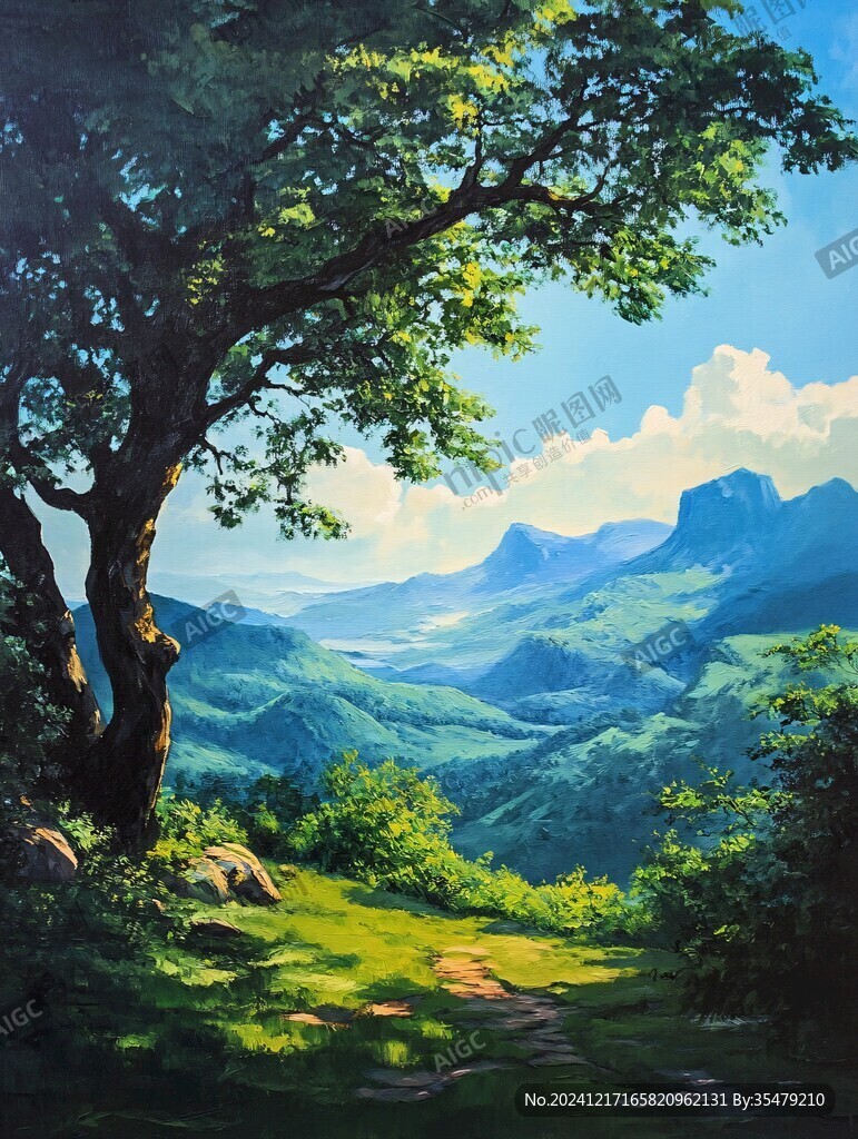 插圖油畫山水