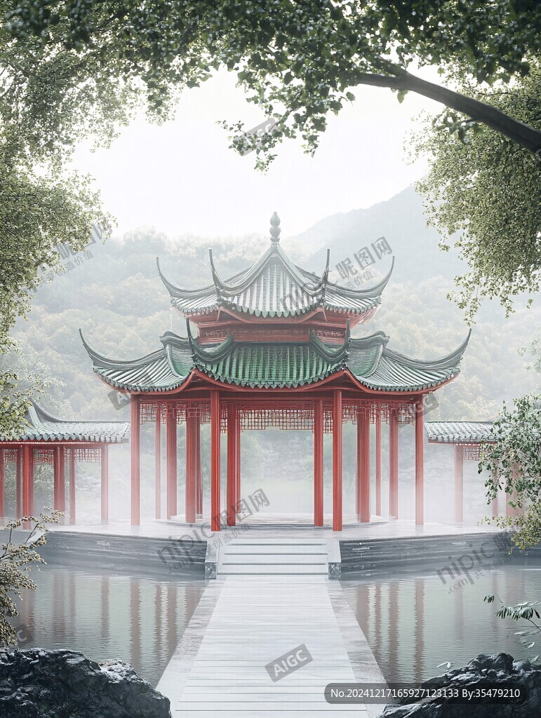 綠樹紅亭