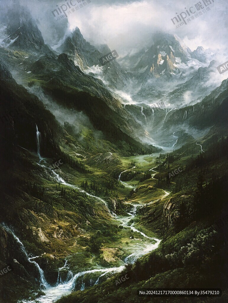 高山流水油畫(huà)