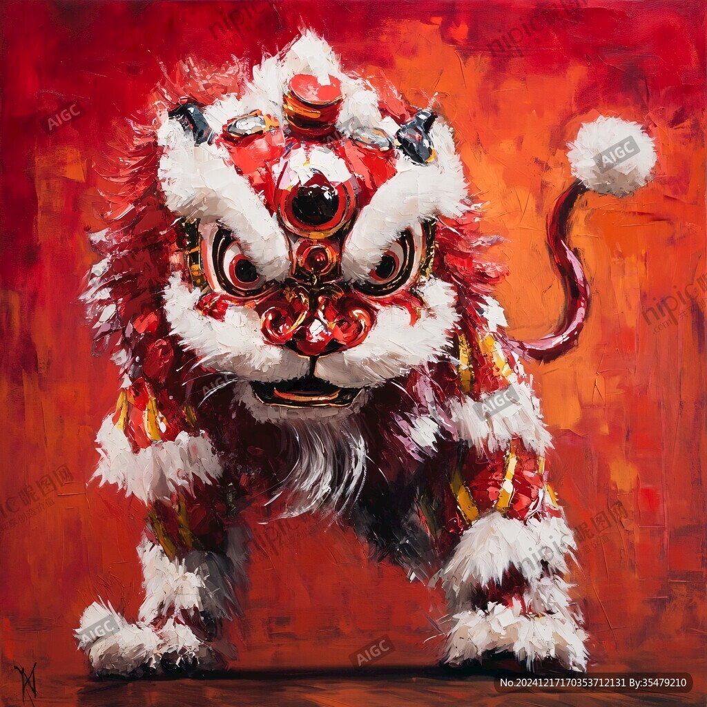 舞獅油畫