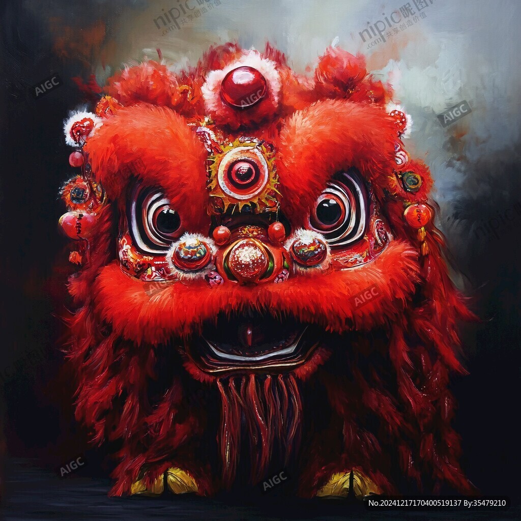 舞獅油畫