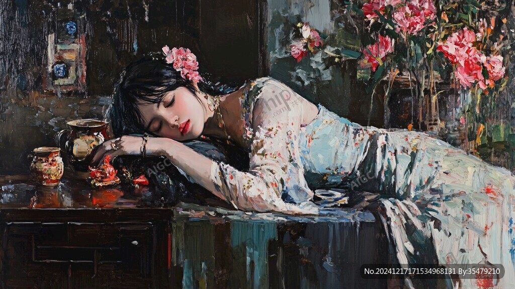 油畫旗袍女