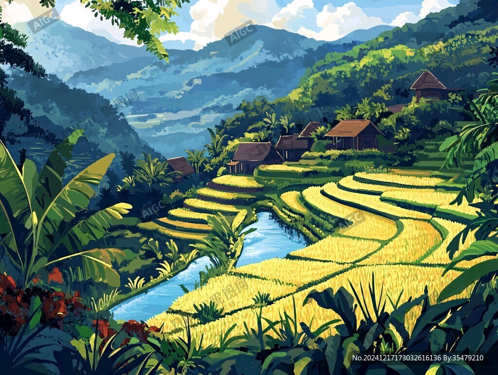 農村風景插畫