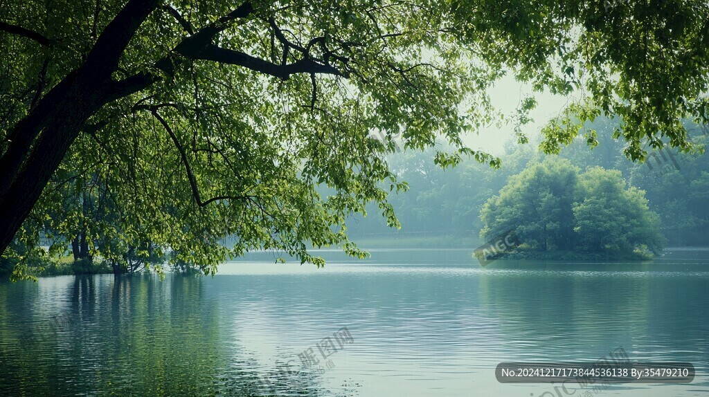 湖邊唯美樹景