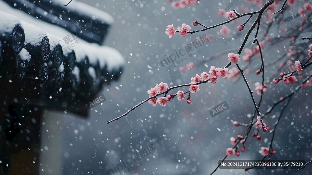 一剪寒梅傲立雪中