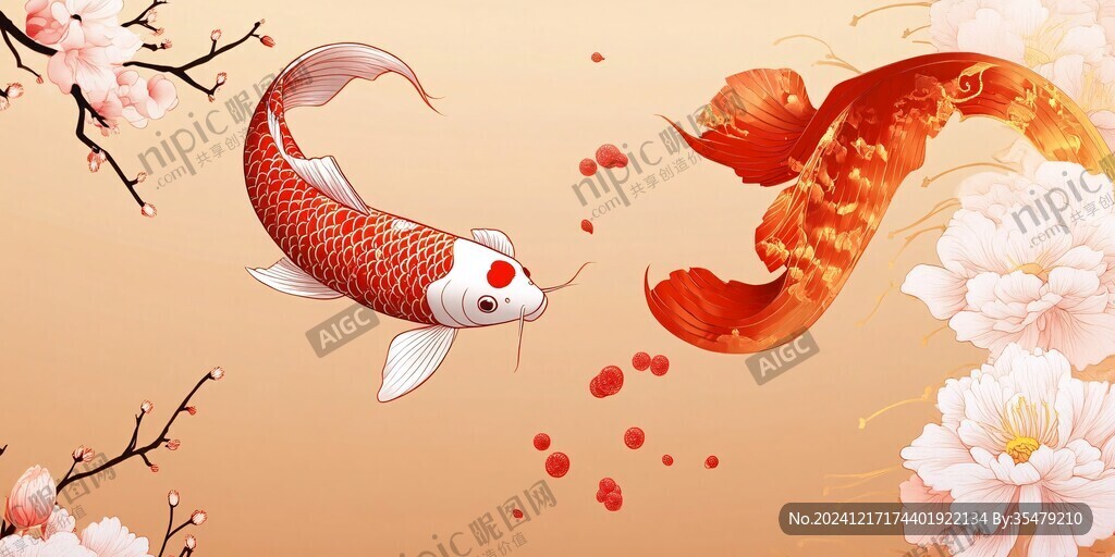 富貴鯉魚禪意插畫